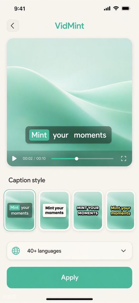 Legendas automáticas do VidMint gerando legendas animadas num vídeo curto
